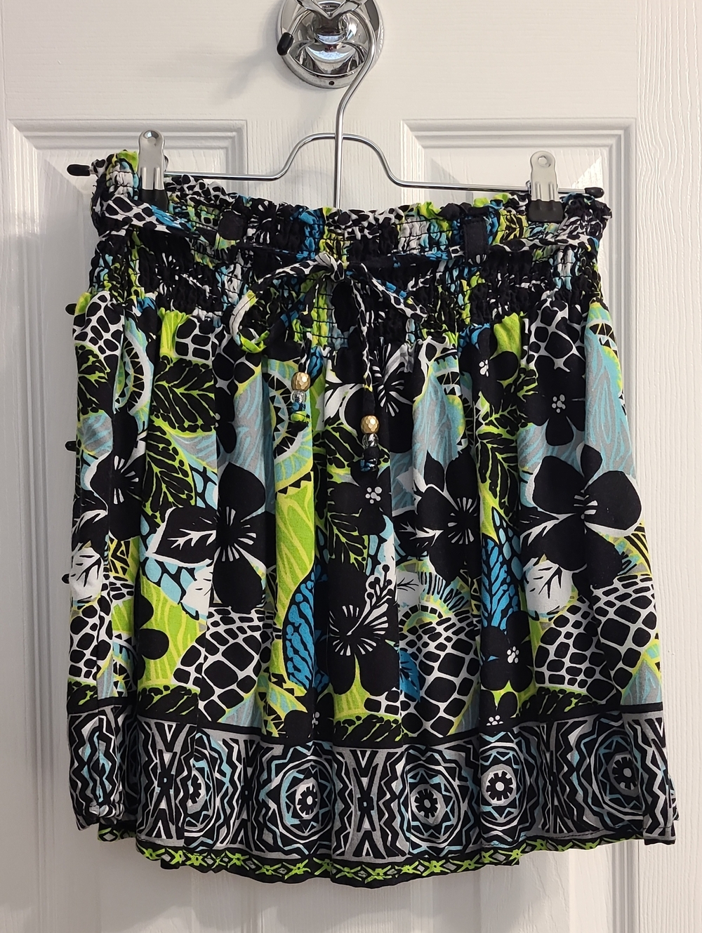 Derek Heart Black, Lime & Aqua Floral Smocked Mini Skirt